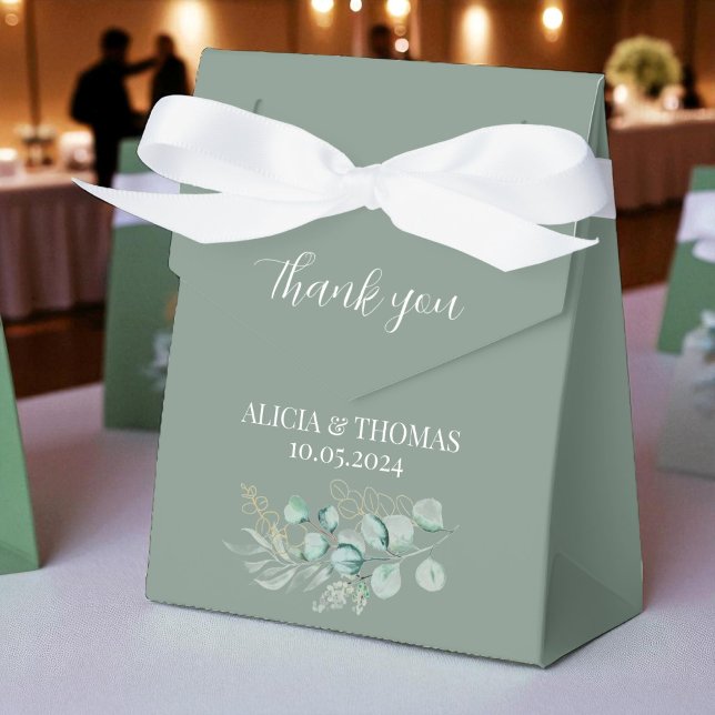 Eucalyptus Sage Green Botanical Wedding  Favor Boxes (Creator Uploaded)