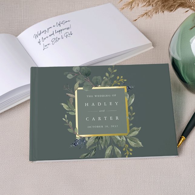 Eucalyptus & Sage | Green Botanical Wedding Foil Guest Book (Creator Uploaded)
