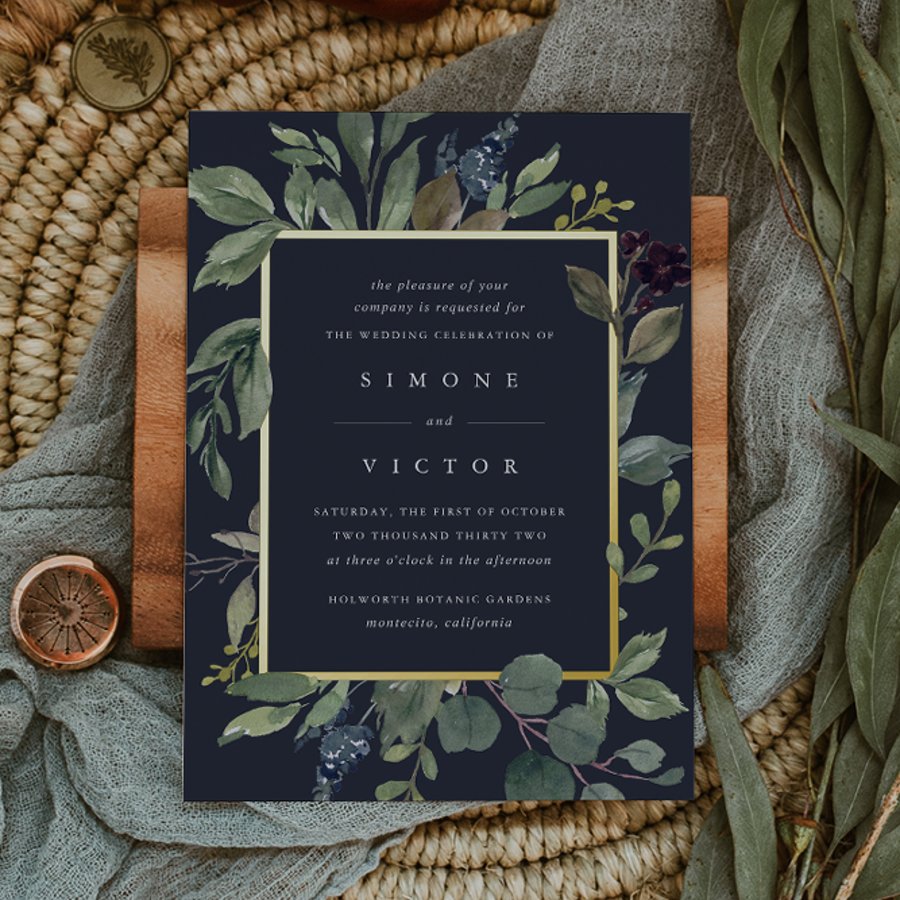 Eucalyptus &amp; Sage | Green Botanical Wedding Foil Invitation