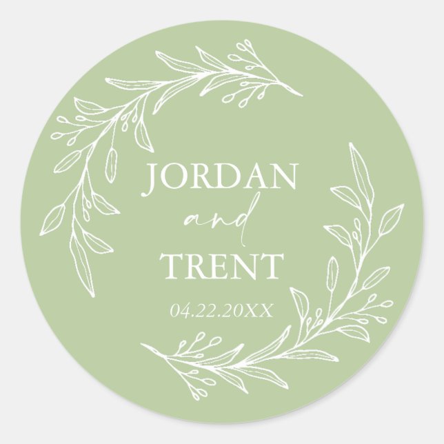 Eucalyptus Sage Green Custom Wedding Stickers (Front)