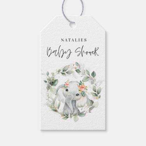 eucalyptus sage green cute elephant baby shower gi gift tags