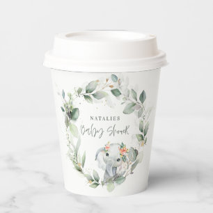eucalyptus sage green cute elephant baby shower paper cups