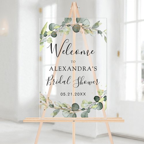 Eucalyptus Sage Green Floral Bridal Shower Acrylic Sign