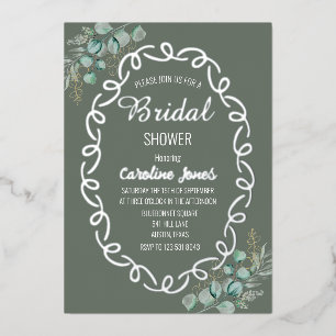Eucalyptus Sage Green Gold Foil Bridal Shower Invitation