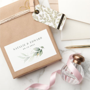 Eucalyptus sage green gold wedding favor rectangular sticker