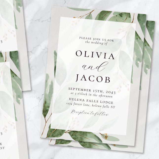 Eucalyptus Sage Green Gold Wedding Invitation (Creator Uploaded)