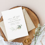 Eucalyptus sage green gold wedding save the date<br><div class="desc">Etherial watercolor foliage and metallic gold effect wedding save the date invite. With beautiful watercolor details. This modern wedding invite is sure to set the style for your big day.</div>