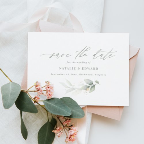 Eucalyptus sage green gold wedding save the date