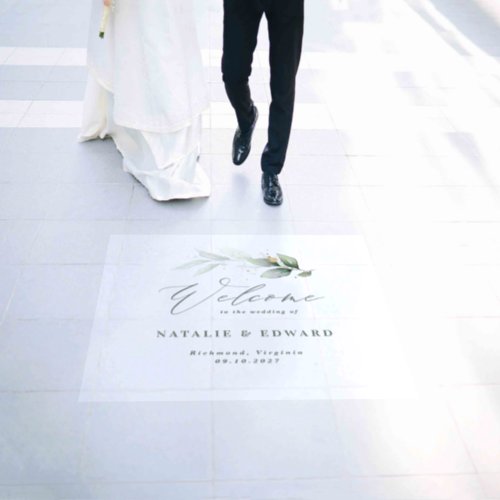 Eucalyptus sage green gold wedding welcome  floor  floor decals