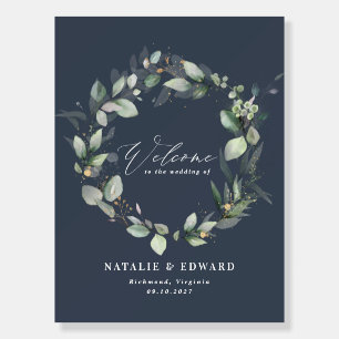 Eucalyptus sage green gold wedding welcome foam bo board