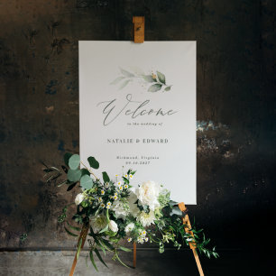 Eucalyptus sage green gold wedding welcome foam bo board