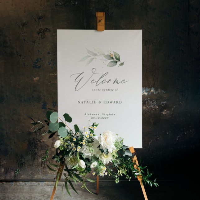 Eucalyptus sage green gold wedding welcome foam bo foam board (Creator Uploaded)