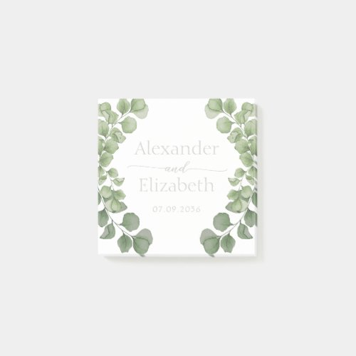 Eucalyptus Sage Green Script Wedding Favor Post-it Notes