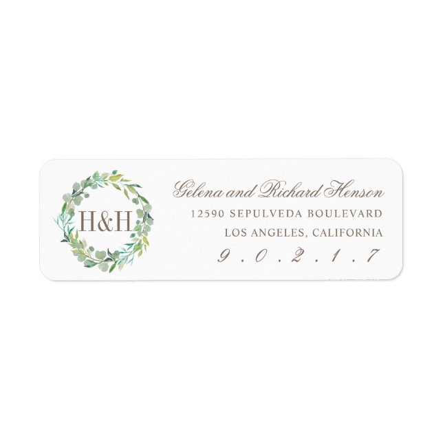 Eucalyptus Sage Green Watercolor Floral Monogram Label (Front)