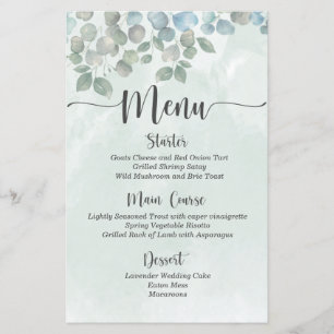 Eucalyptus sage green watercolor Wedding Menu