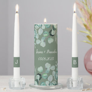 Eucalyptus Sage Green Wedding Greenery Watercolor Unity Candle Set