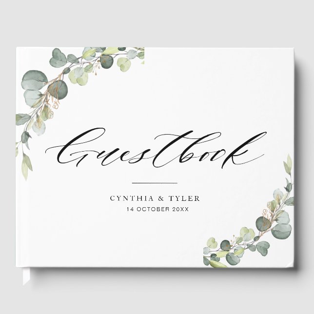 eucalyptus sage green wedding guestbook (Front)