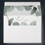 Eucalyptus sage green wedding invitation envelopes<br><div class="desc">Eucalyptus wedding invitation envelope template. Eucalyptus, sage, faded emerald green, dusty blue greenery border with elegant, modern, simple gold foil frame and simple elegant calligraphy script. (The eucalyptus leaves in the design are manipulated photos). This wedding design is part of my Eucalyptus Wedding collection which includes: wedding invitation, Save the...</div>