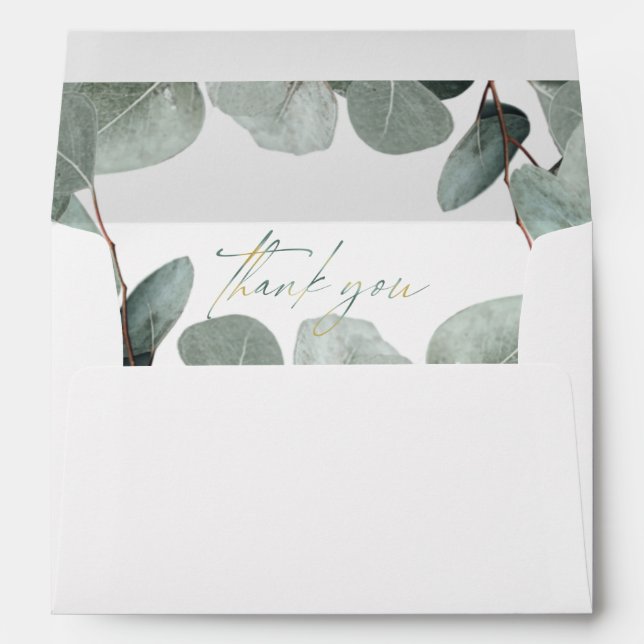 Eucalyptus sage green wedding invitation envelopes (Back (Bottom))