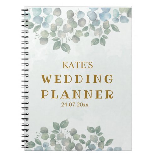 Eucalyptus sage green wedding planner notebook