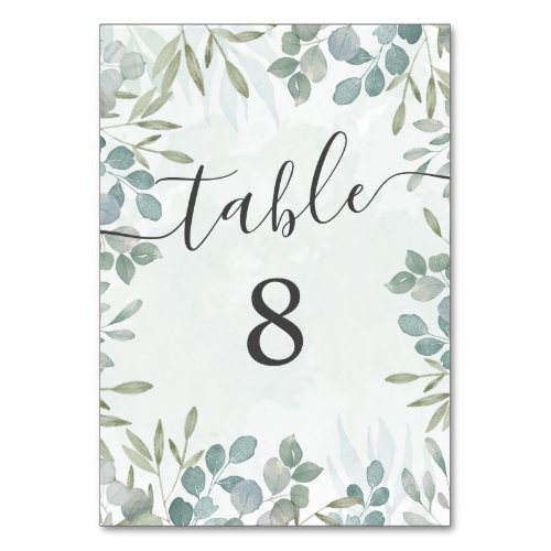 Eucalyptus Sage Green Wedding Table Number