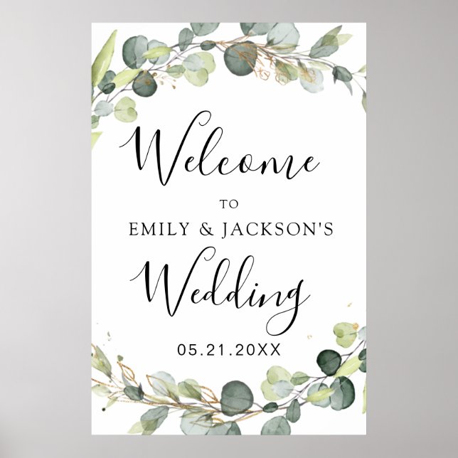 Eucalyptus Sage Green Wedding Welcome Sign (Front)