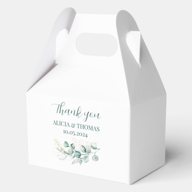 Eucalyptus Sage Green White Botanical Wedding  Favor Boxes (Front)