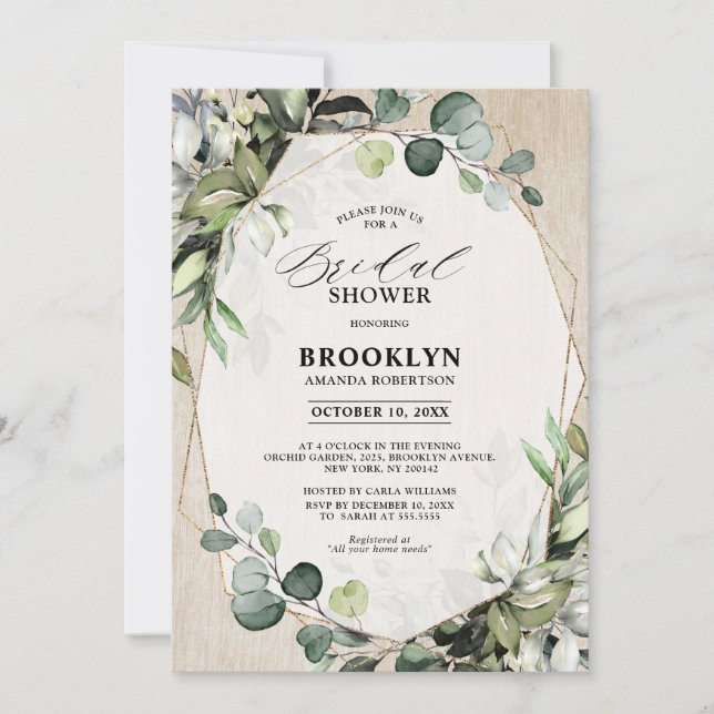 Eucalyptus Sage Greenery Geometric Bridal Shower I Invitation (Front)