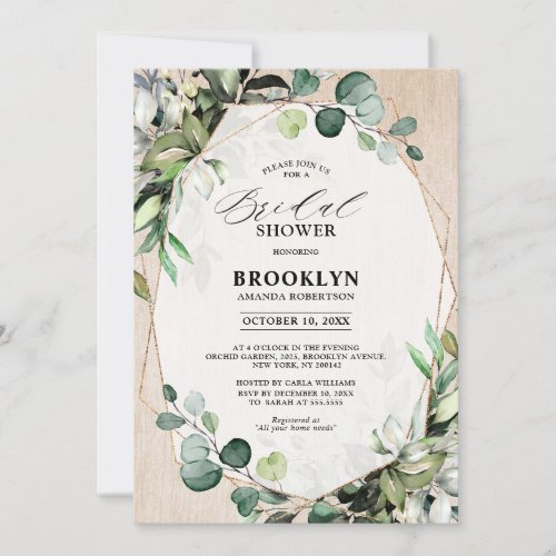 Eucalyptus Sage Greenery Geometric Bridal Shower I Invitation