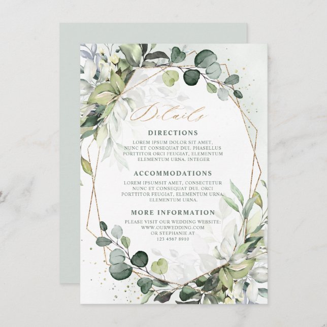Eucalyptus Sage Greenery Geometric Wedding Details Enclosure Card (Front/Back)