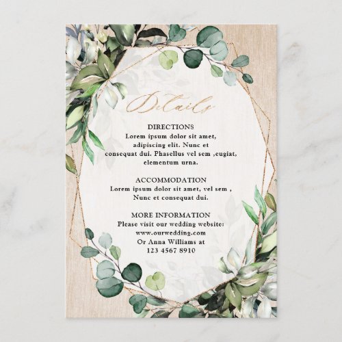 Eucalyptus Sage Greenery Geometric Wedding Details Enclosure Card