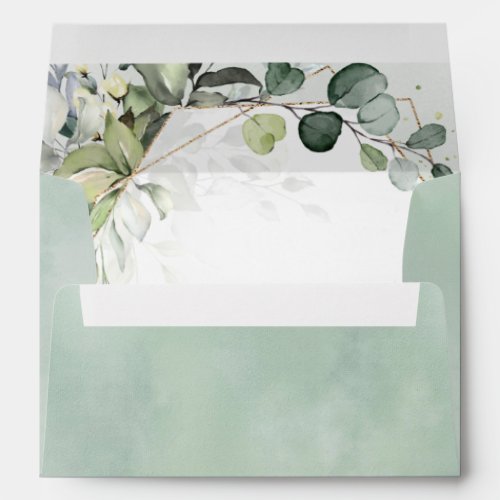 Eucalyptus Sage Greenery Modern Geometric Wedding  Envelope