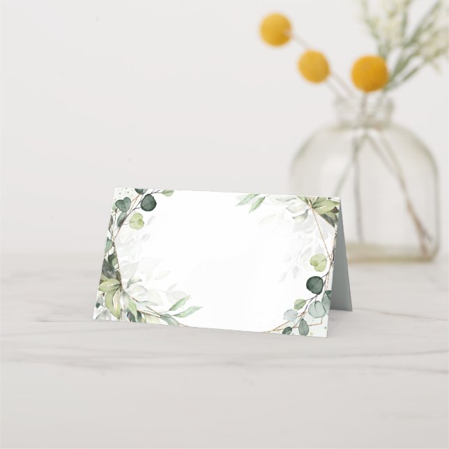 Eucalyptus Sage Greenery Modern Geometric Wedding  Place Card (Front)