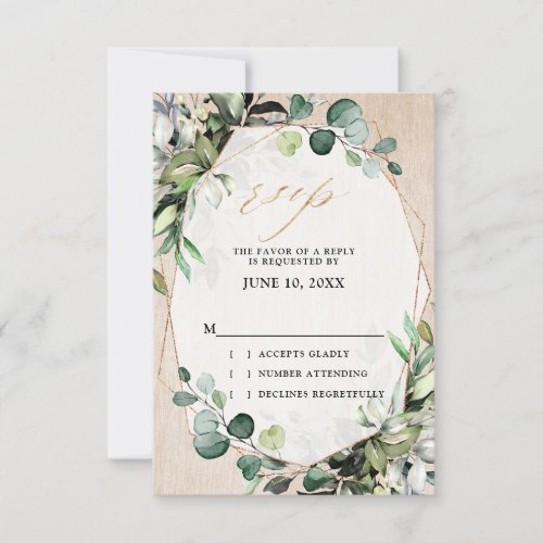 Eucalyptus Sage Greenery Modern Geometric Wedding  RSVP Card