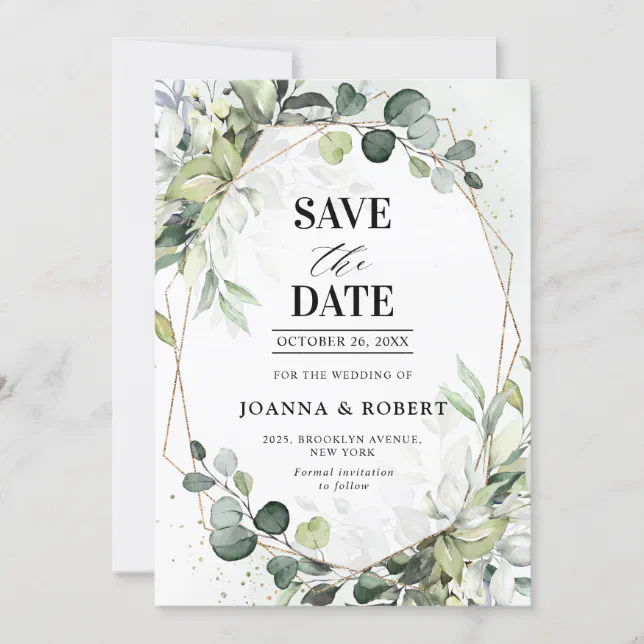 Eucalyptus Sage Greenery Modern Geometric Wedding Save The Date | Zazzle