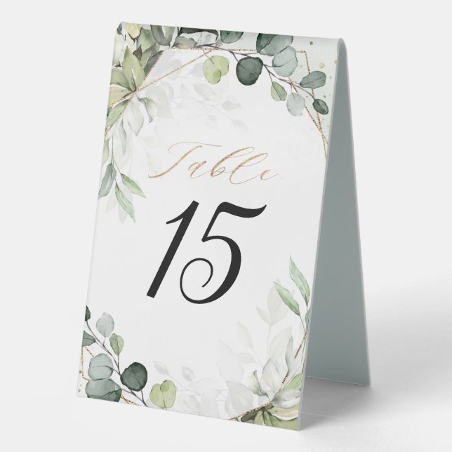Eucalyptus Sage Greenery Modern Geometric Wedding Table Tent (Back)