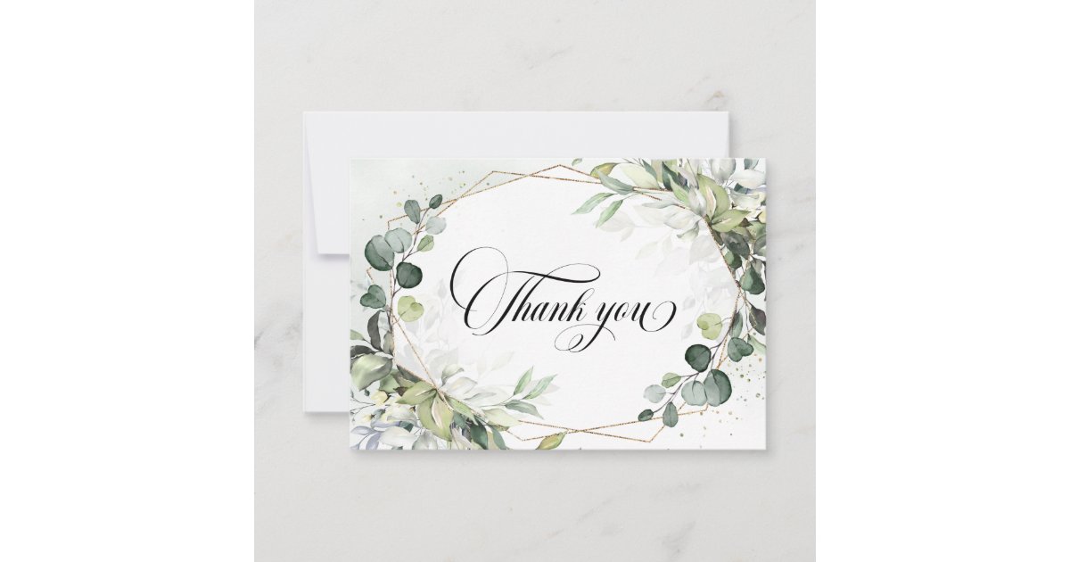 Eucalyptus Sage Greenery Modern Geometric Wedding Thank You Card | Zazzle
