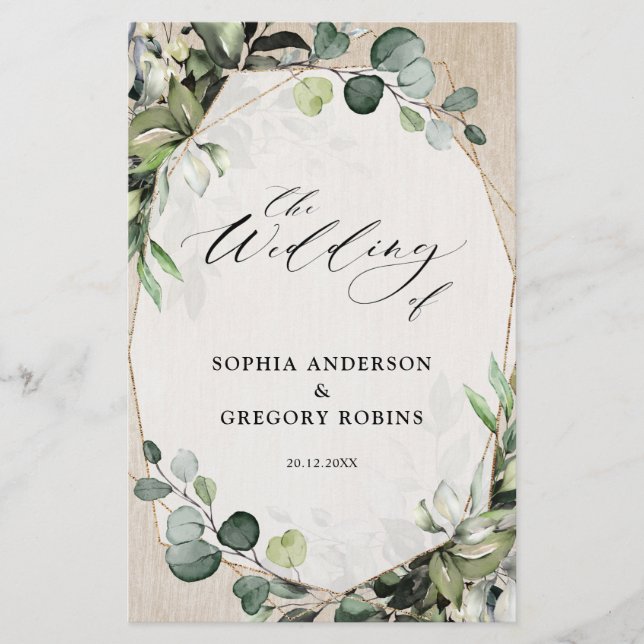 Eucalyptus Sage Greenery Modern Wedding Program (Front)