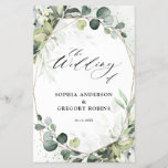 Eucalyptus Sage Greenery Modern Wedding Program<br><div class="desc">Modern elegant spring / midsummer wedding program features a bouquet of soft watercolor greenery lush green leaves / botanical leaves / eucalyptus / succulents and gold geometric frame . Please find more matching designs and variations from my "blissweddingpaperie" store. And feel free to contact me for further customization or matching...</div>