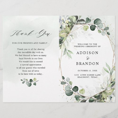 Eucalyptus Sage Greenery Modern Wedding Program