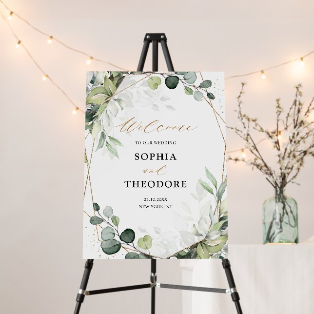 Eucalyptus Sage Greenery Modern Wedding Welcome Foam Board (In Situ (Stand))