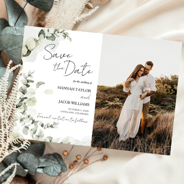 Eucalyptus Sage Greenery Photo Wedding Save The Date (Creator Uploaded)