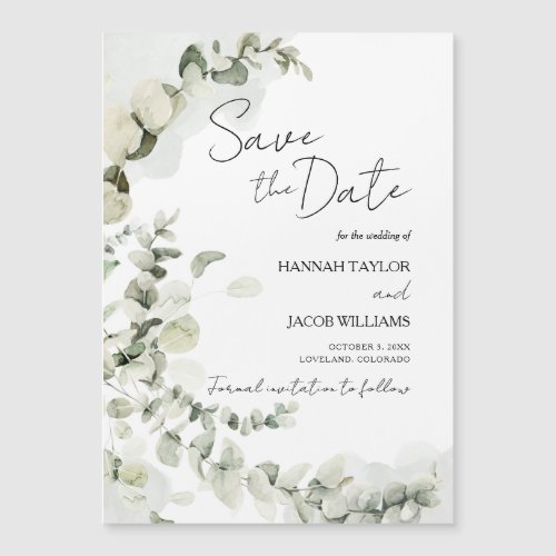 Eucalyptus Sage Greenery Wedding Save the Date Magnetic Invitation