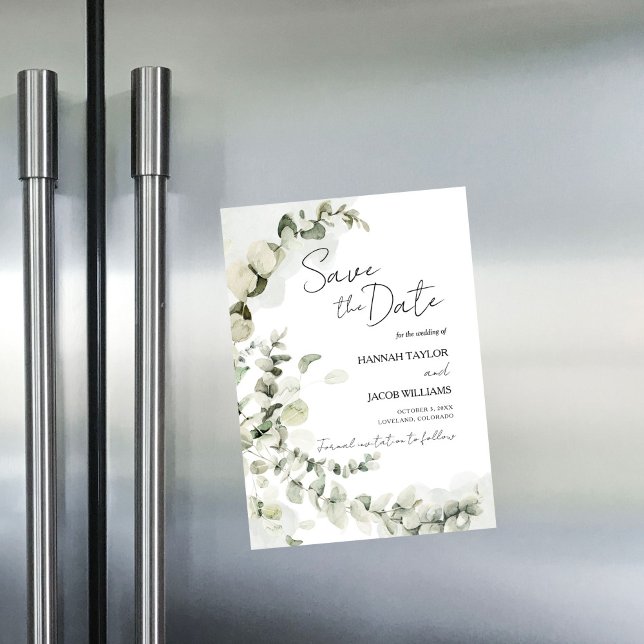 Eucalyptus Sage Greenery Wedding Save the Date Magnetic Invitation (Creator Uploaded)