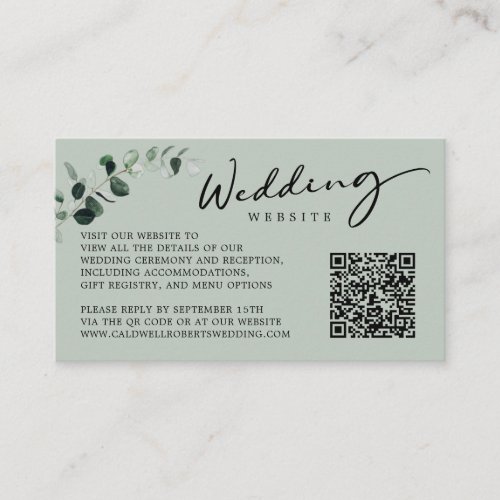 Eucalyptus Sage Modern Calligraphy Wedding Website Enclosure Card