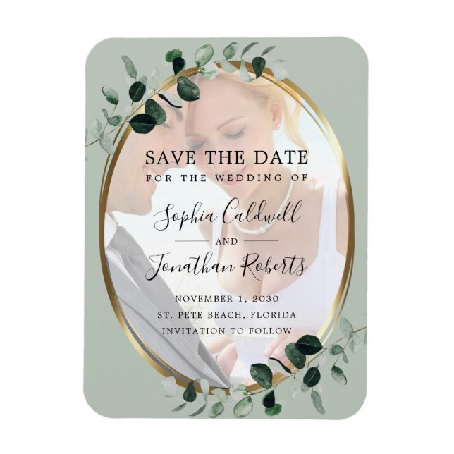 Eucalyptus Sage Photo Wedding Save the Date Magnet (Vertical)