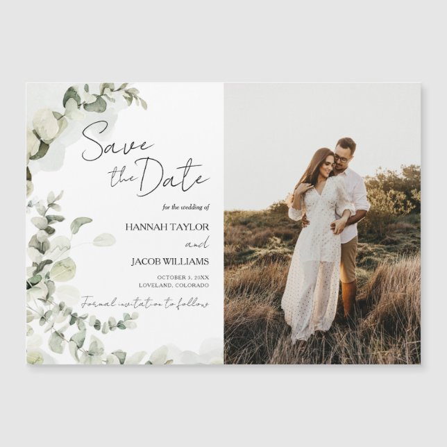 Eucalyptus Sage Photo Wedding Save the Date Magnetic Invitation (Front)