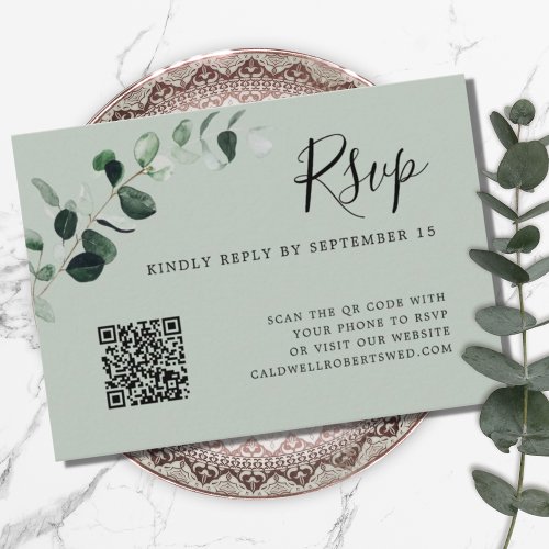 Eucalyptus Sage QR Code Wedding RSVP Enclosure Card