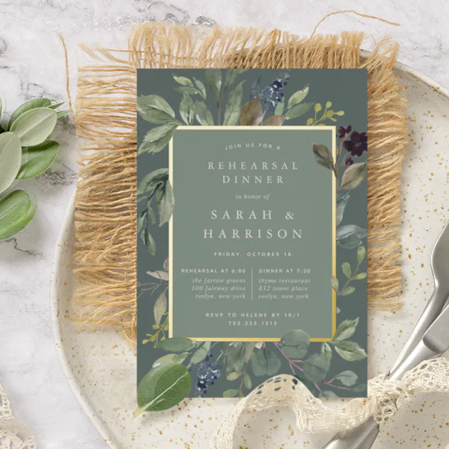 Eucalyptus And Sage Rehearsal Dinner Foil Invitation Zazzle