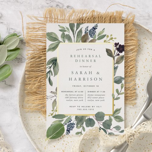 Eucalyptus  Sage Rehearsal Dinner Foil Invitation